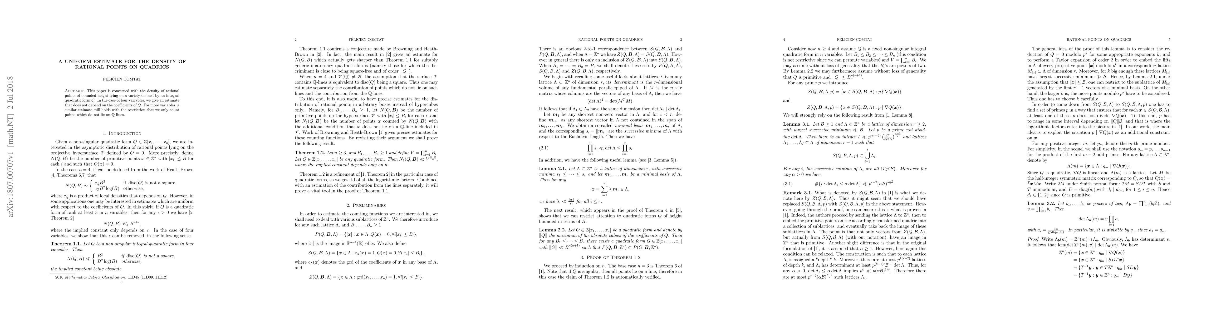 Thumbnail for A uniform estimate for the density of rational points on quadrics