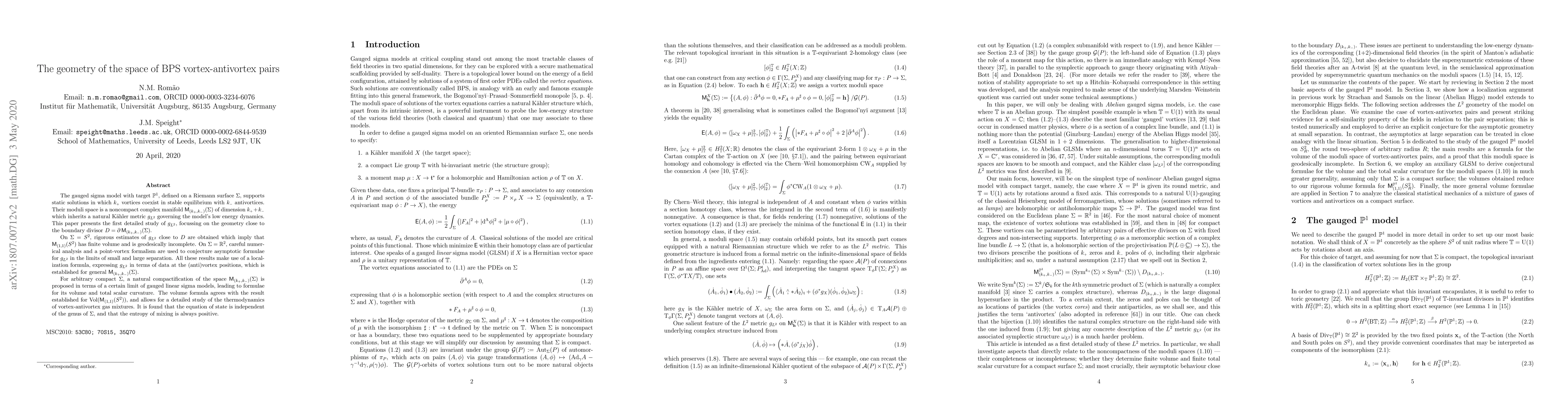 Thumbnail for The geometry of the space of BPS vortex-antivortex pairs
