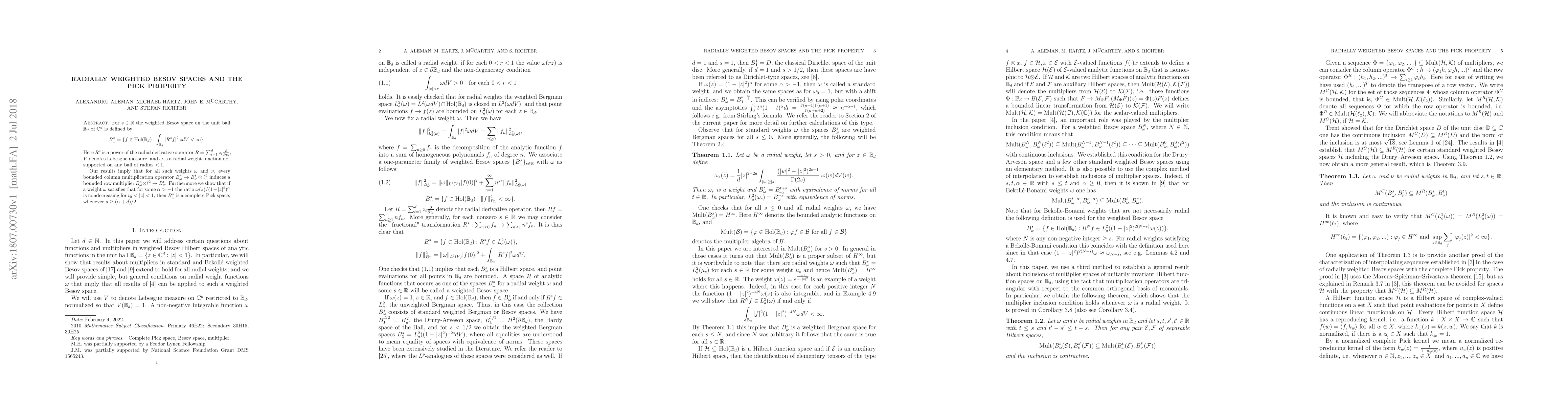 Thumbnail for Radially weighted Besov spaces and the Pick property