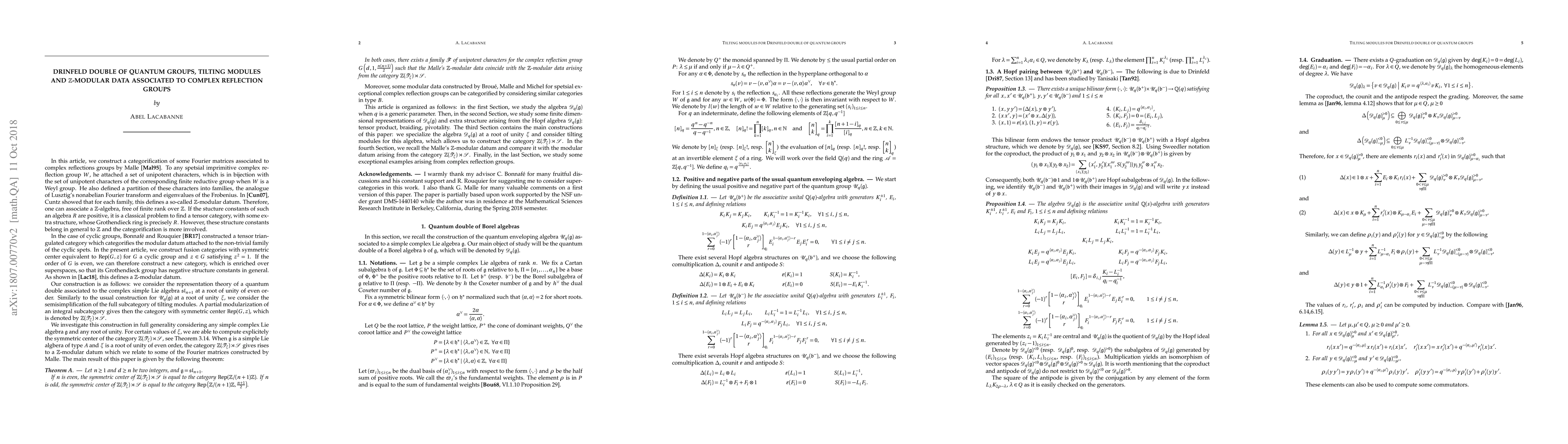 Thumbnail for Drinfeld double of quantum groups, tilting modules and
  $\mathbb{Z}$-modular data associated to complex reflection groups