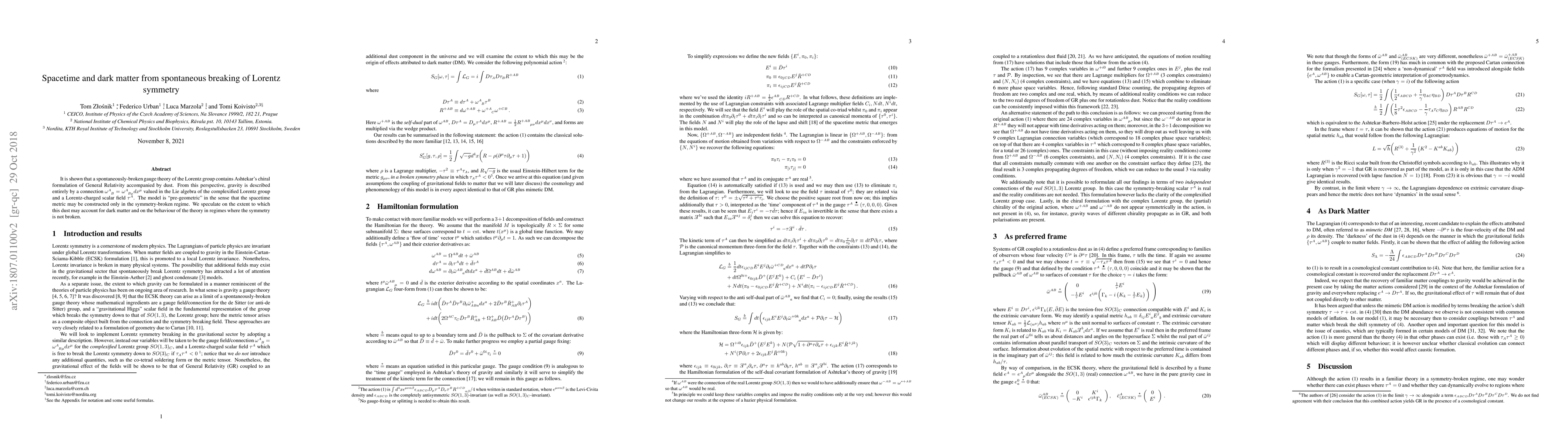Thumbnail for Spacetime and dark matter from spontaneous breaking of Lorentz symmetry