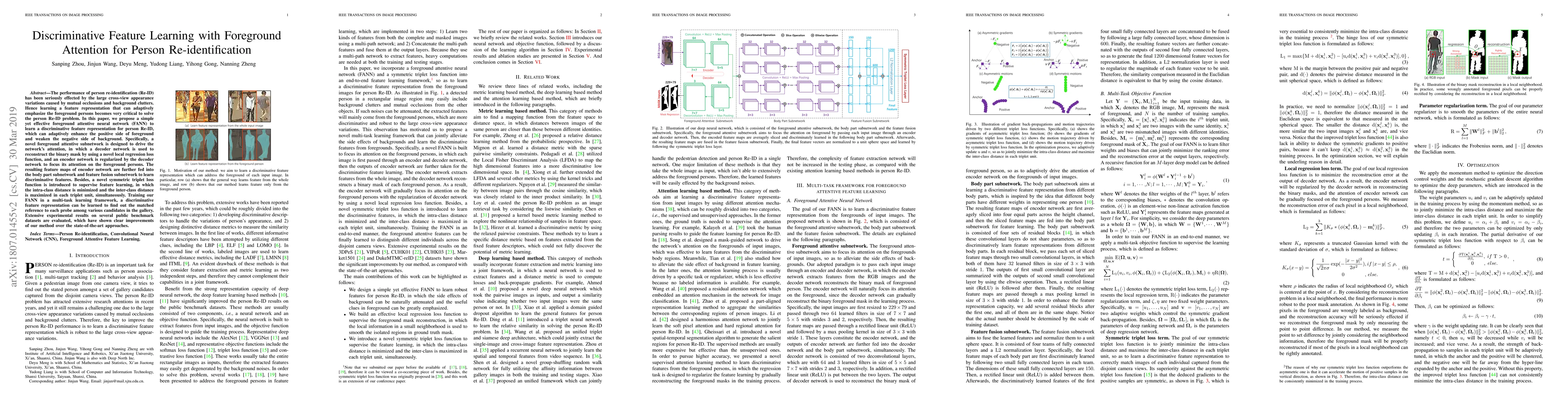 Thumbnail for Discriminative Feature Learning with Foreground Attention for Person
  Re-Identification