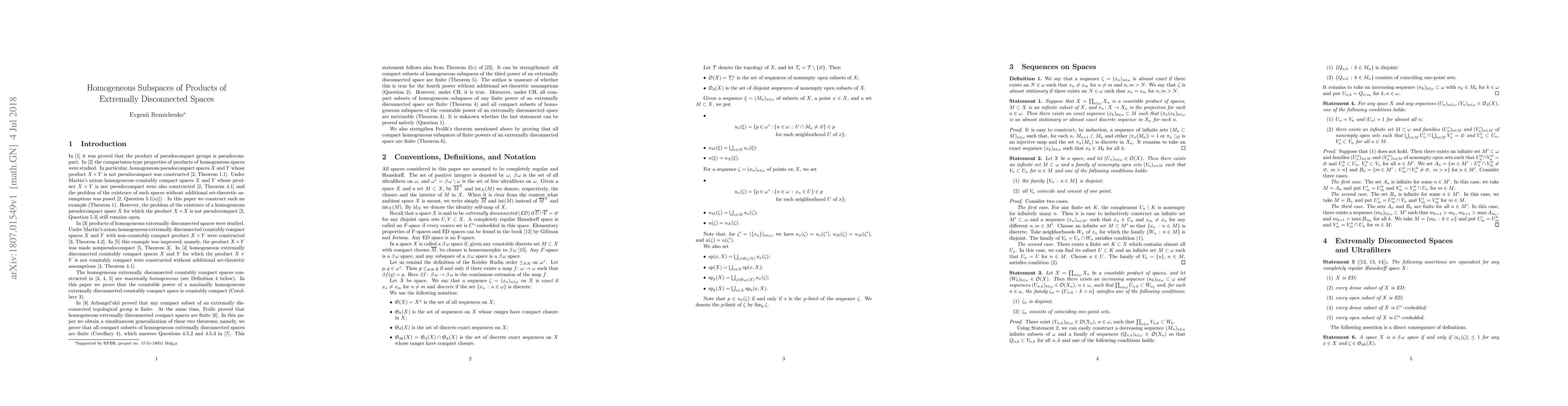 Thumbnail for Homogeneous Subspaces of Products of Extremally Disconnected Spaces
