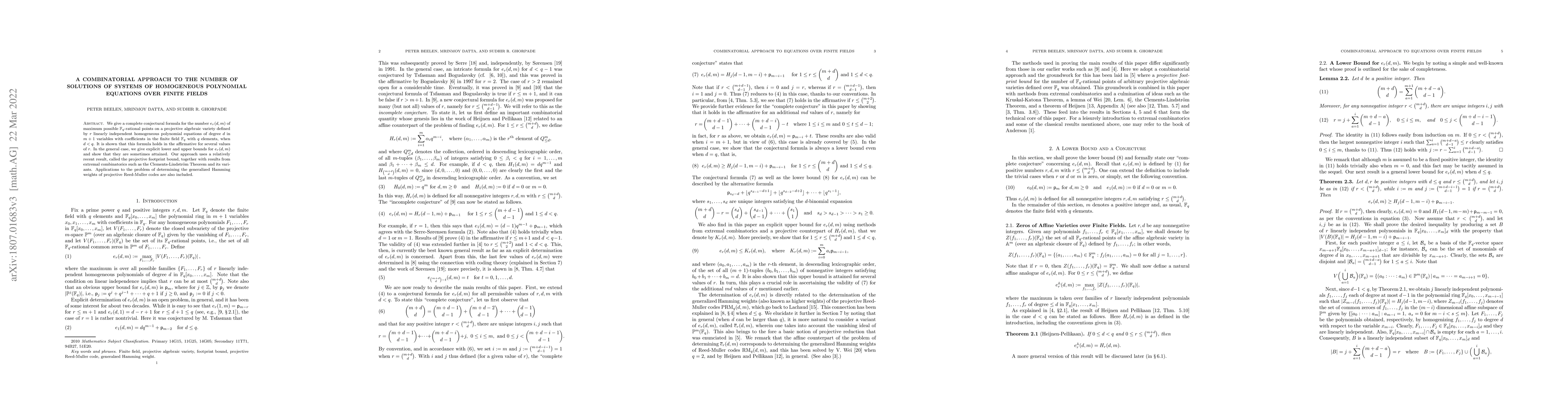 Thumbnail for A Combinatorial Approach to the Number of Solutions of Systems of
  Homogeneous Polynomial Equations over Finite Fields