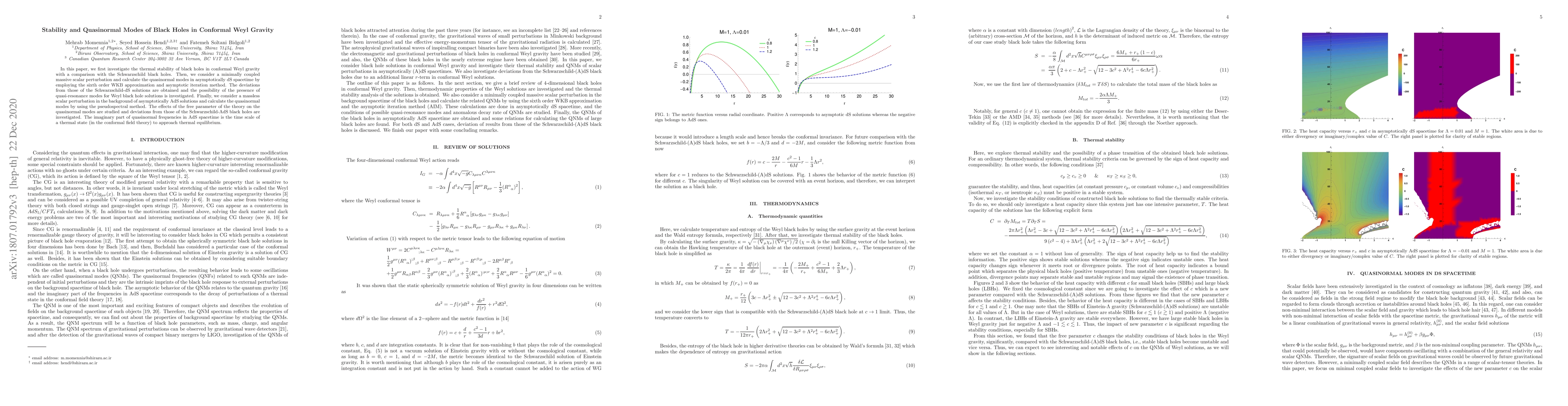 Thumbnail for Stability and Quasinormal Modes of Black Holes in Conformal Weyl Gravity