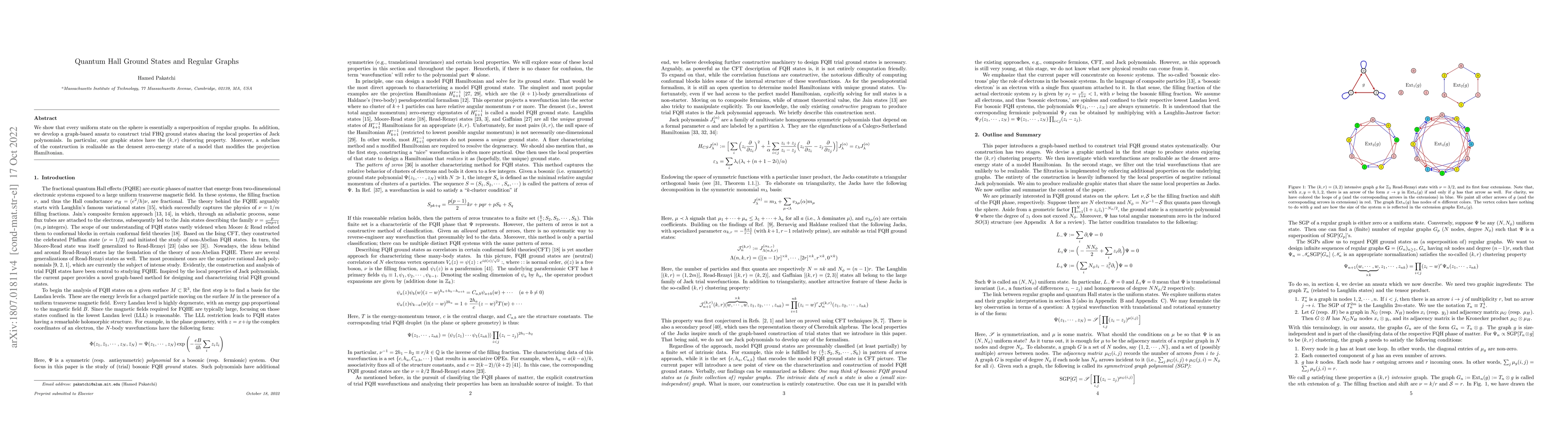 Thumbnail for Quantum Hall Ground States and Regular Graphs