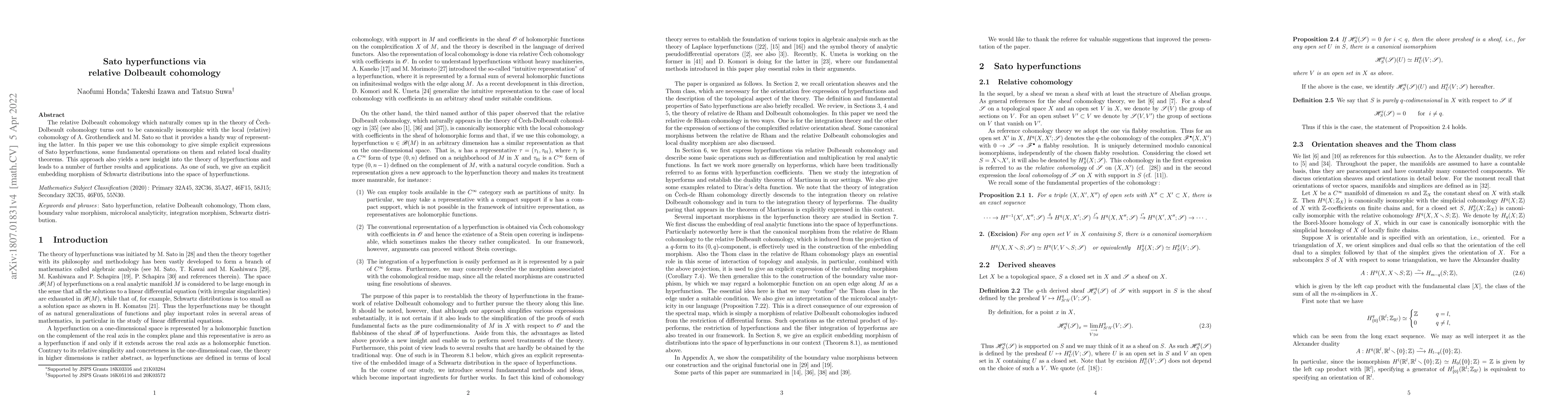 Thumbnail for Sato hyperfunctions via relative Dolbeault cohomology