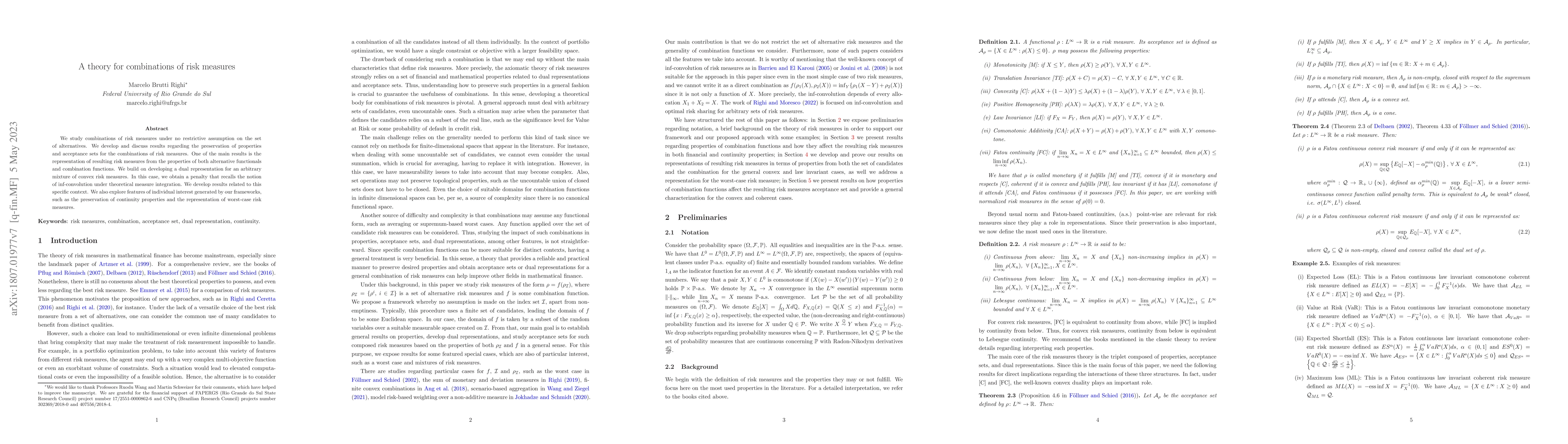 Thumbnail for A theory for combinations of risk measures