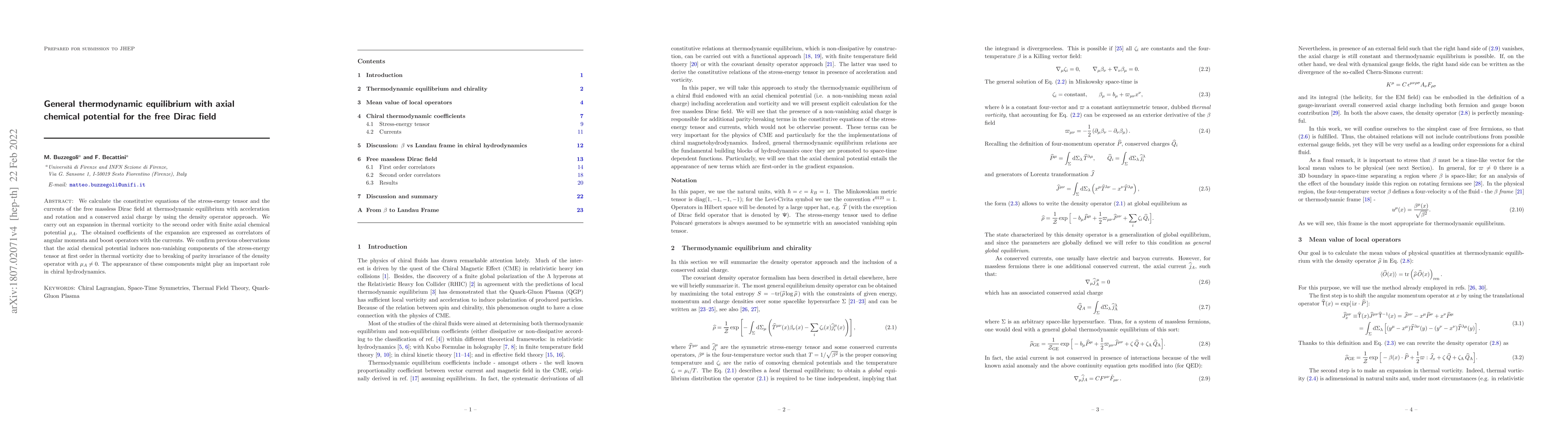 Thumbnail for General thermodynamic equilibrium with axial chemical potential for the
  free Dirac field