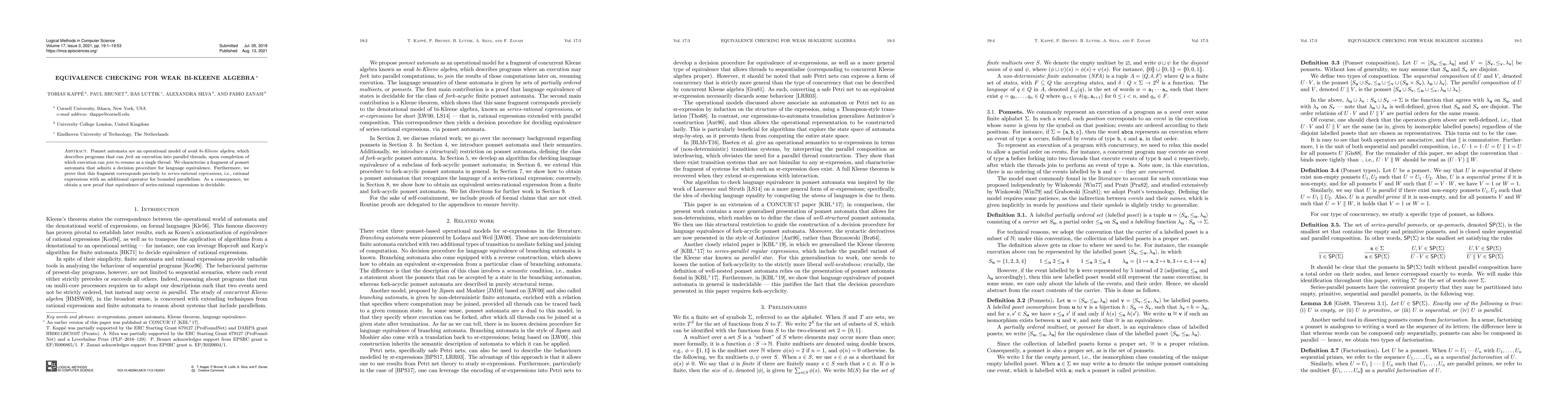 Thumbnail for Equivalence checking for weak bi-Kleene algebra