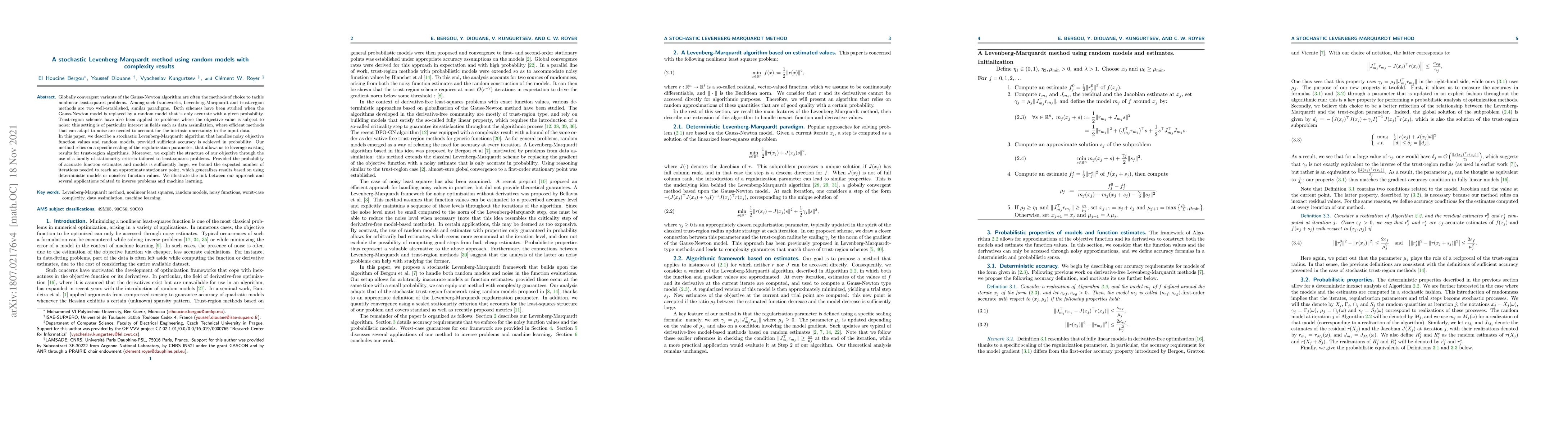 Thumbnail for A stochastic Levenberg-Marquardt method using random models with
  complexity results