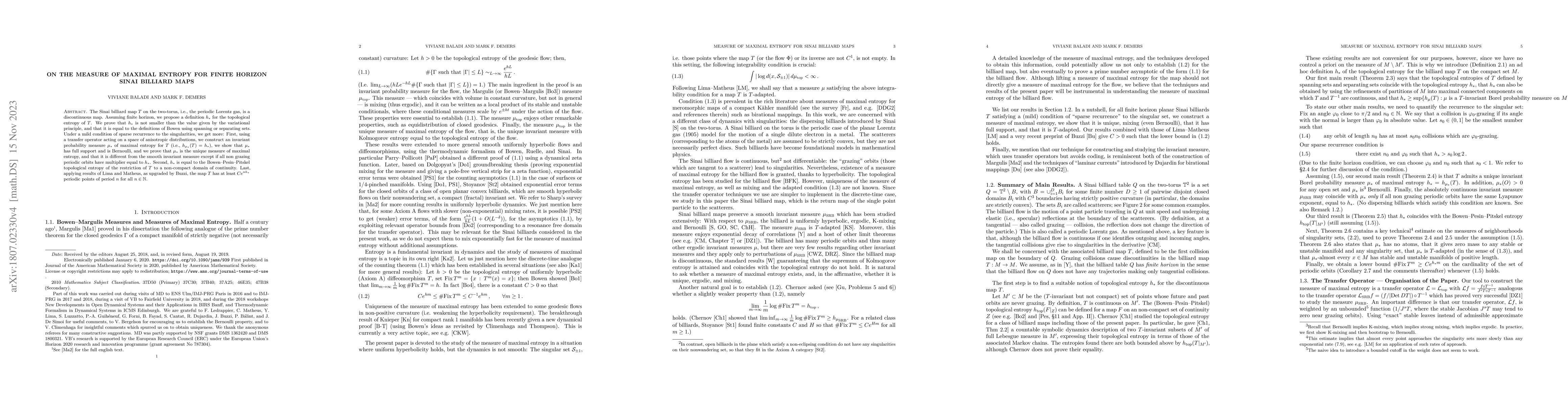 Thumbnail for On the Measure of Maximal Entropy for Finite Horizon Sinai Billiard Maps