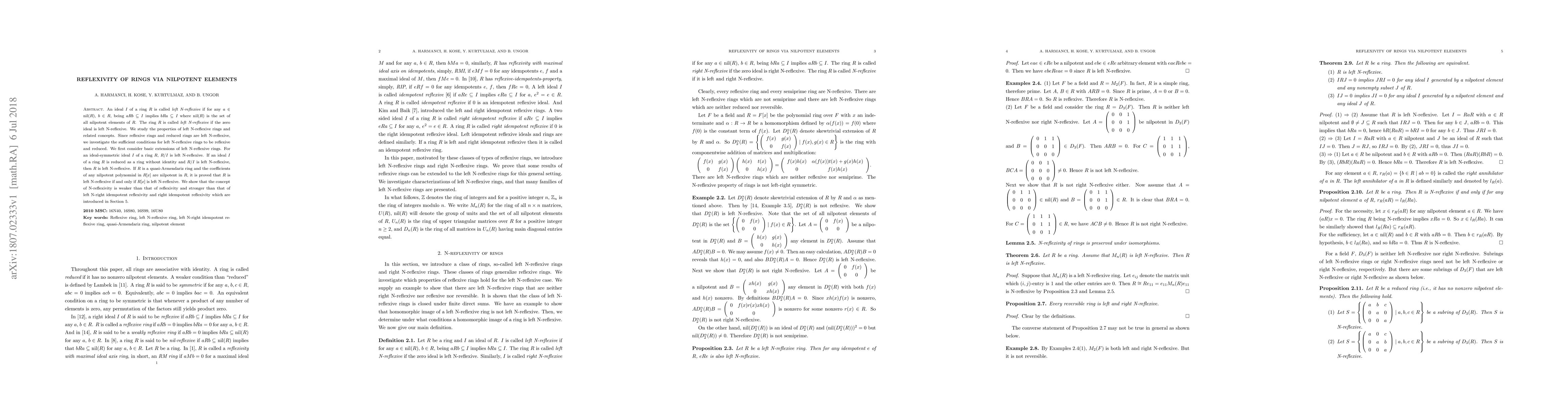 Thumbnail for Reflexivity of Rings via Nilpotent Elements
