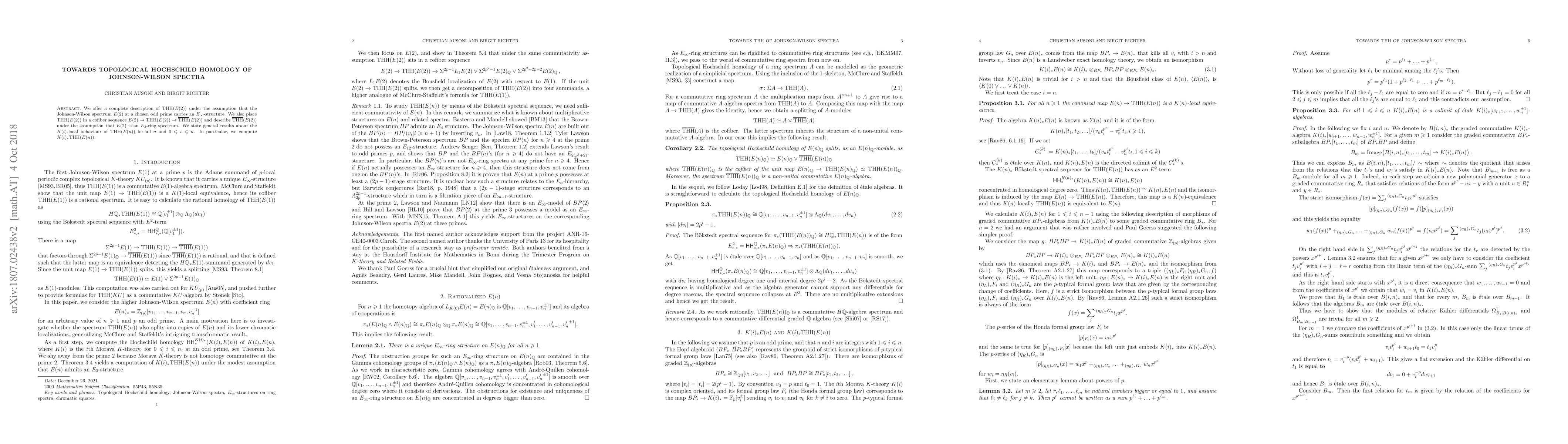 Thumbnail for Towards topological Hochschild homology of Johnson-Wilson spectra