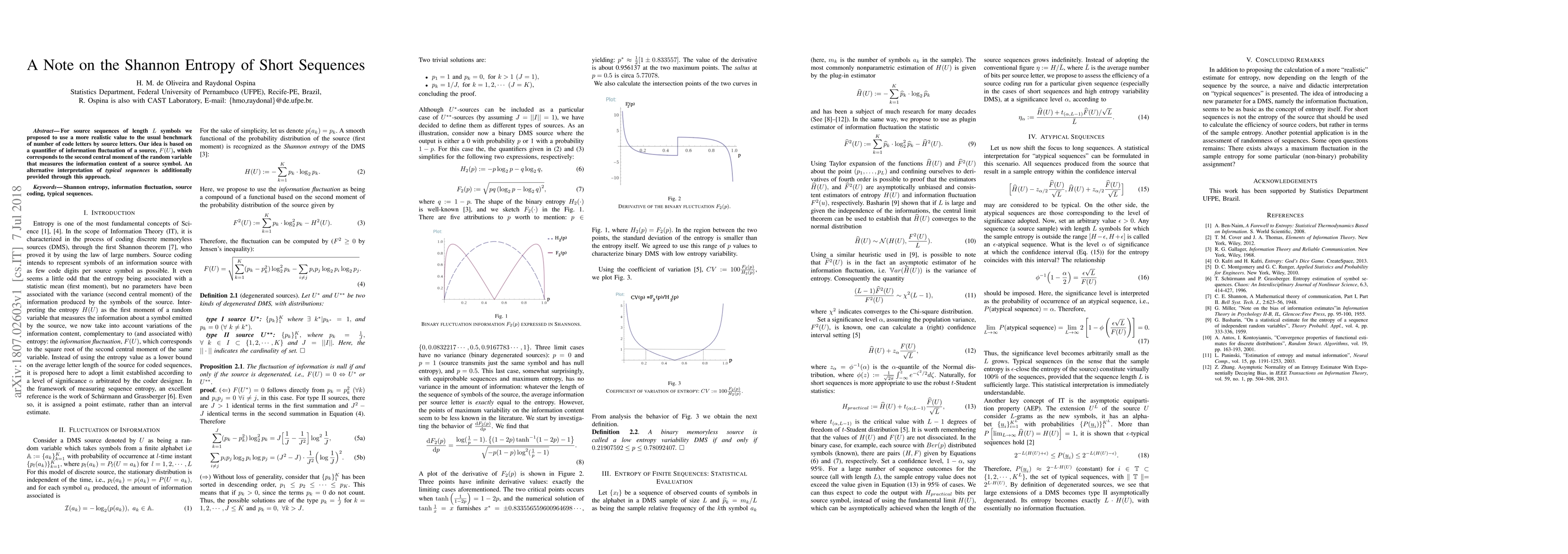 Thumbnail for A Note on the Shannon Entropy of Short Sequences