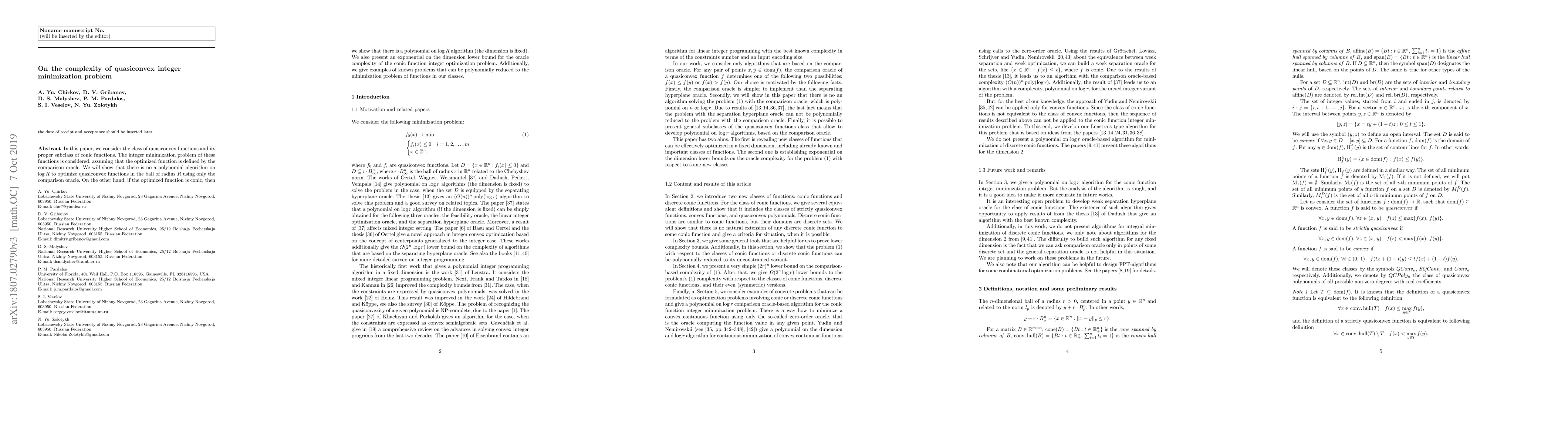 Thumbnail for On the complexity of quasiconvex integer minimization problem