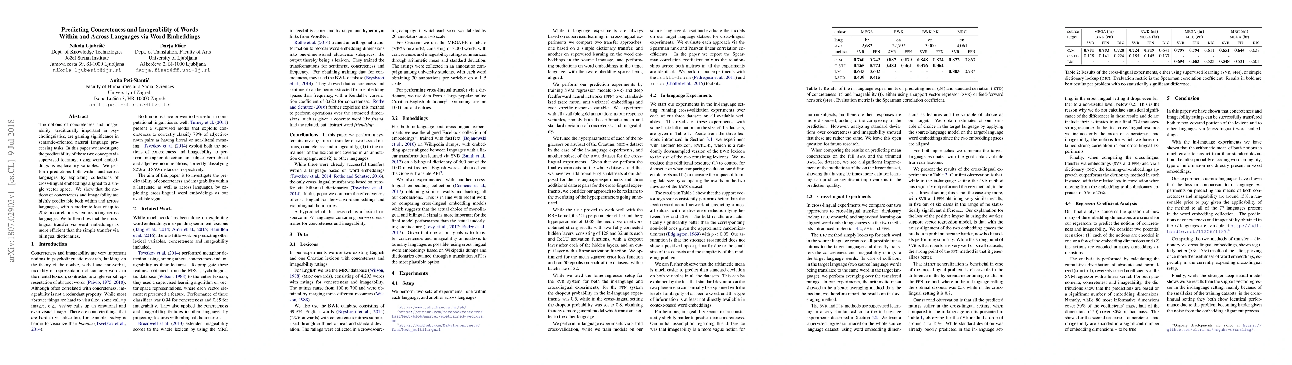 Thumbnail for Predicting Concreteness and Imageability of Words Within and Across
  Languages via Word Embeddings