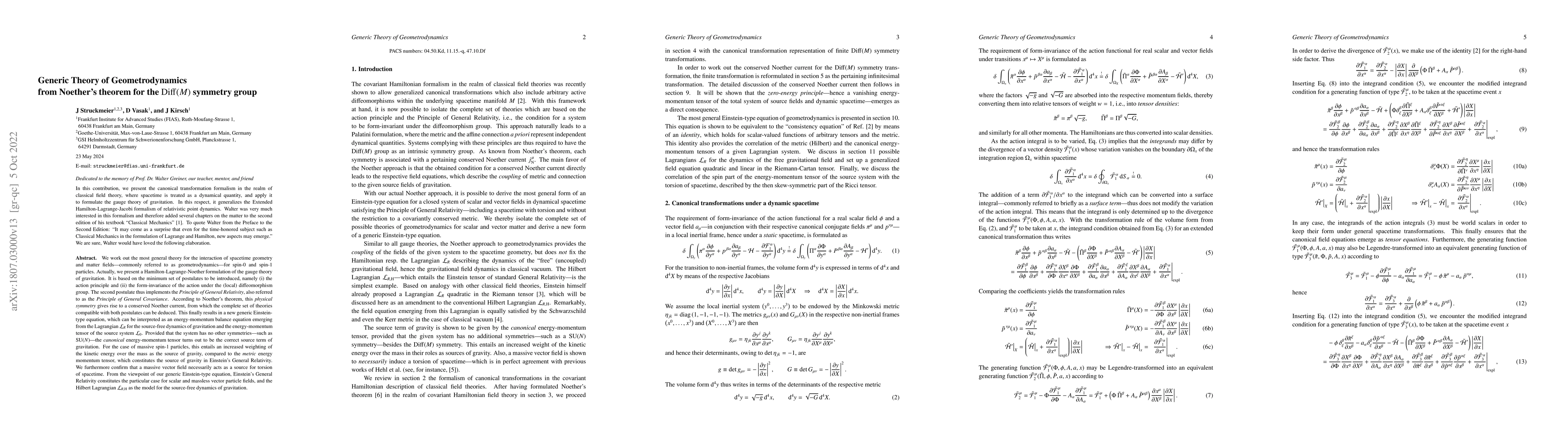 Thumbnail for Generic Theory of Geometrodynamics from Noether's theorem for the
  Diff(M) symmetry group