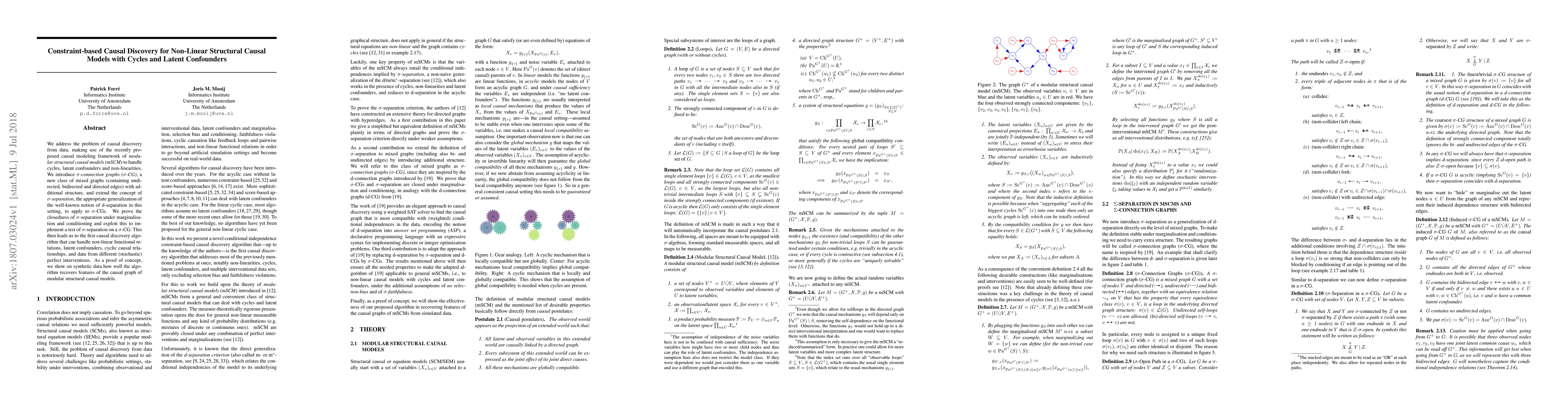 Thumbnail for Constraint-based Causal Discovery for Non-Linear Structural Causal
  Models with Cycles and Latent Confounders