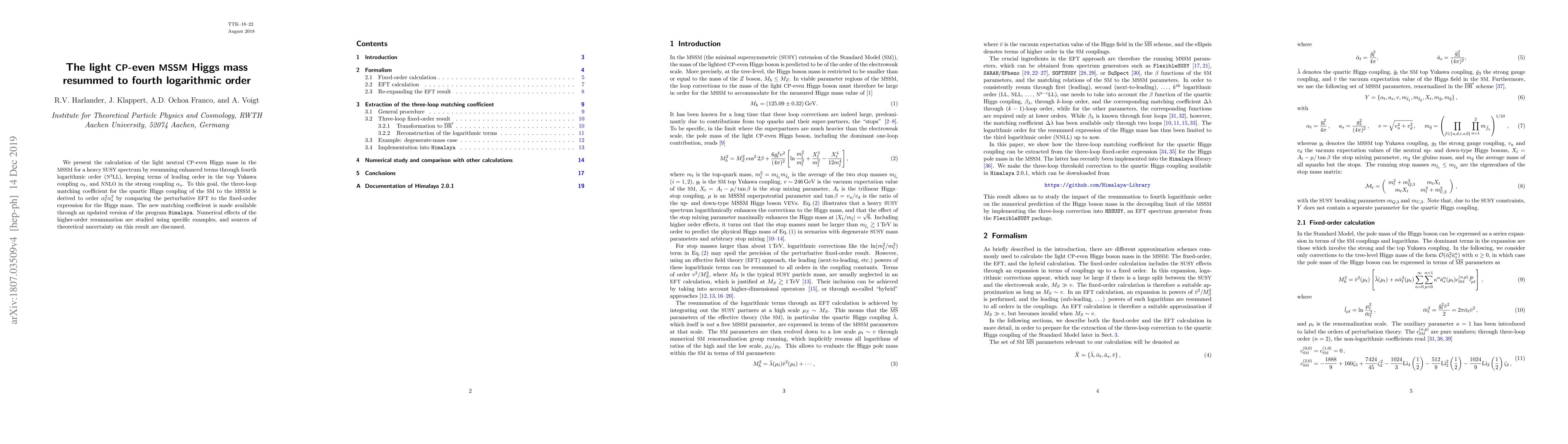 Thumbnail for The light CP-even MSSM Higgs mass resummed to fourth logarithmic order