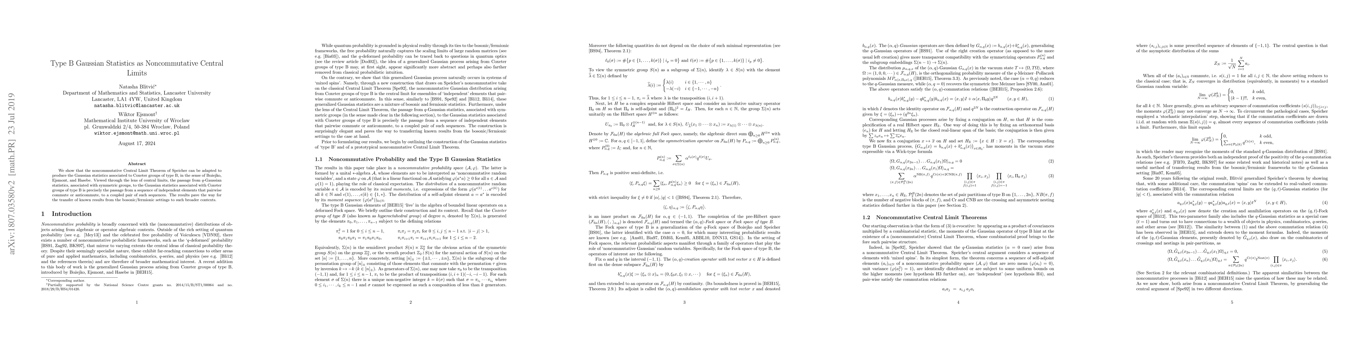 Thumbnail for Type B Gaussian Statistics as Noncommutative Central Limits