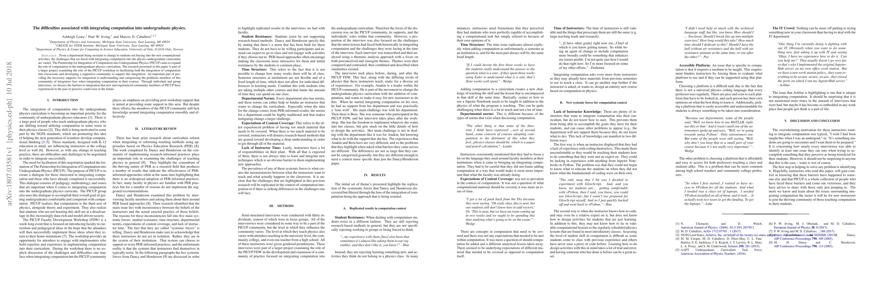 Thumbnail for The difficulties associated with integrating computation into
  undergraduate physics