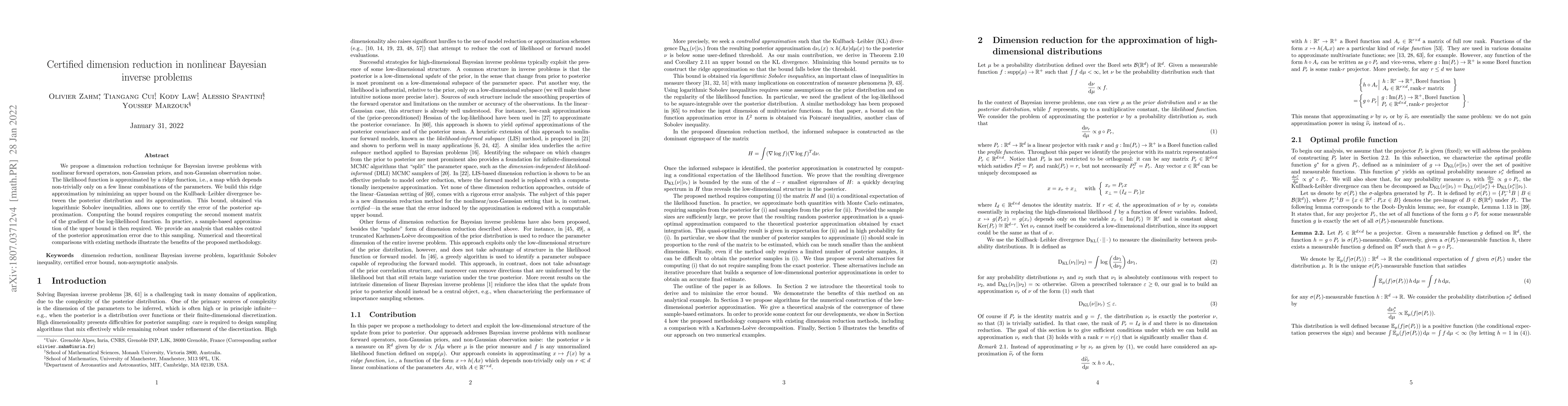 Thumbnail for Certified dimension reduction in nonlinear Bayesian inverse problems