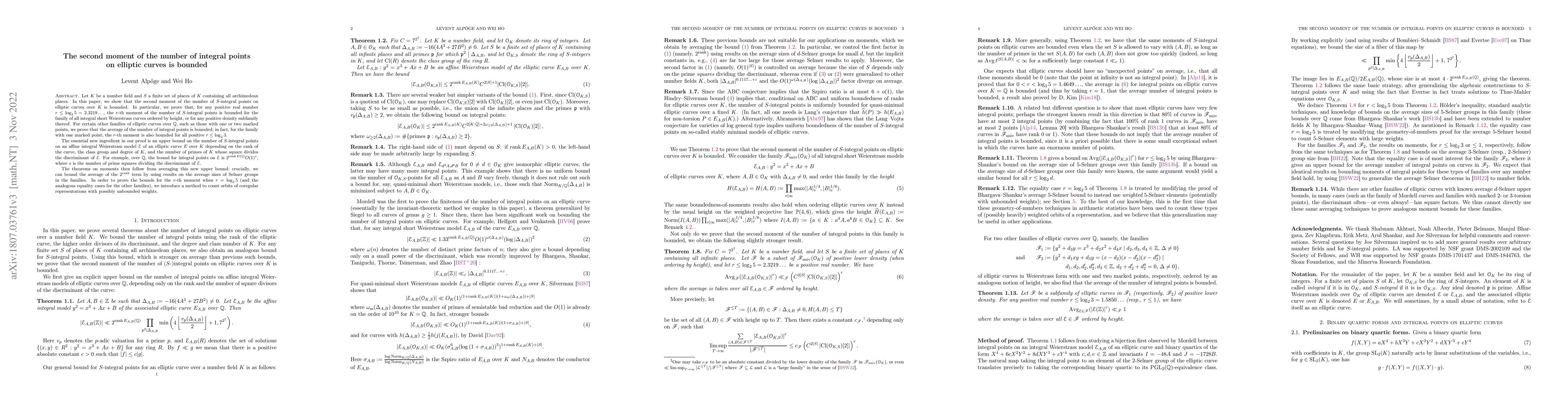 Thumbnail for The second moment of the number of integral points on elliptic curves is
  bounded