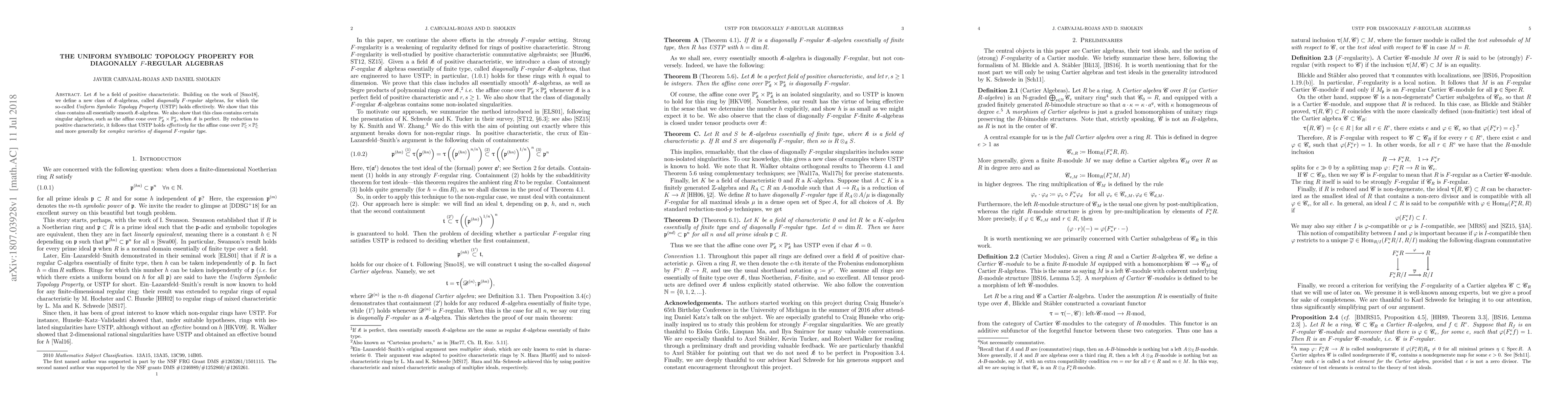 Thumbnail for The Uniform Symbolic Topology Property for Diagonally $F$-regular
  Algebras
