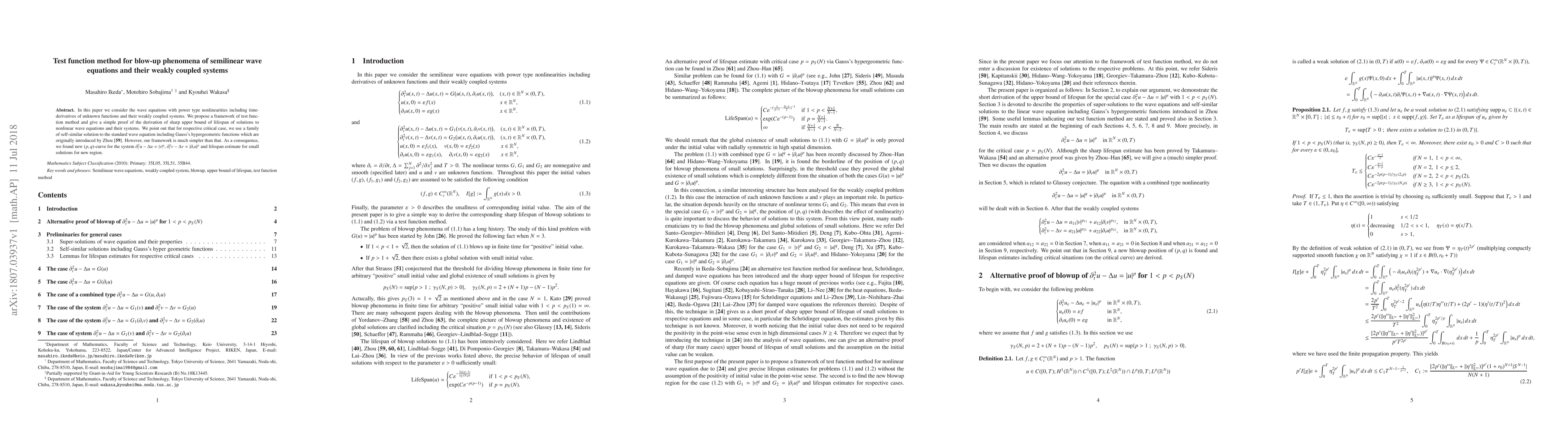 Thumbnail for Test function method for blow-up phenomena of semilinear wave equations
  and their weakly coupled systems