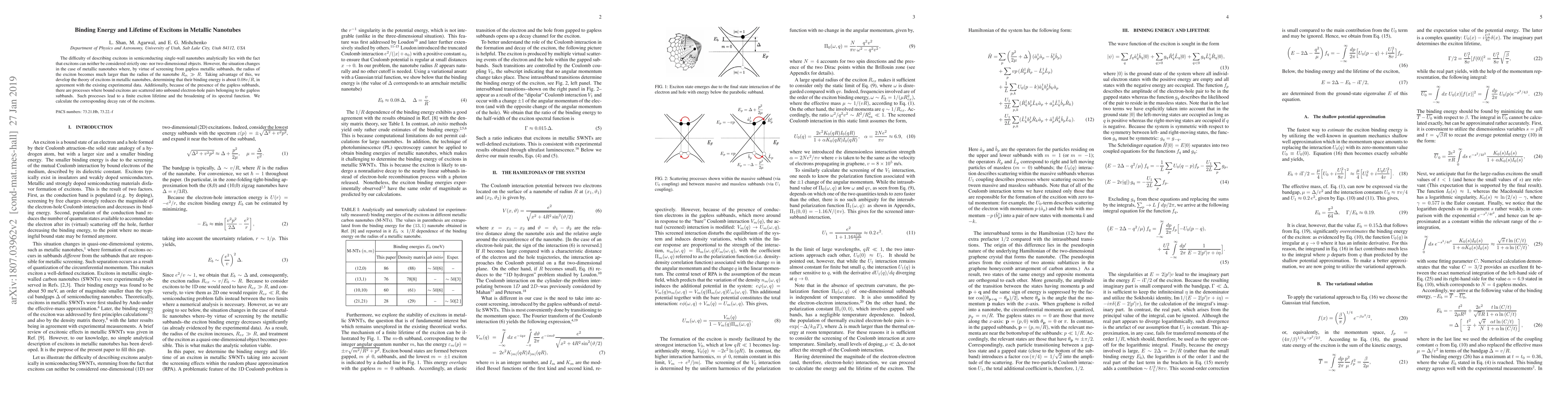 Thumbnail for Binding Energy and Lifetime of Excitons in Metallic Nanotubes
