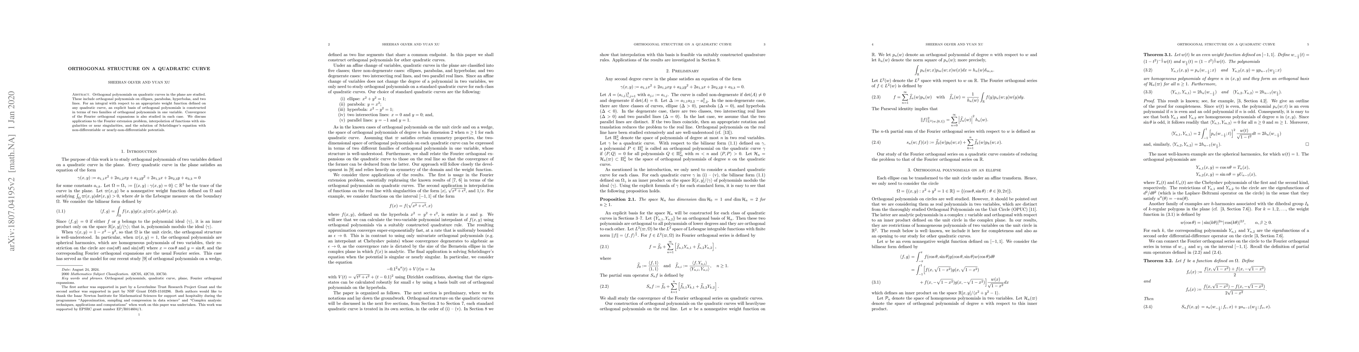Thumbnail for Orthogonal structure on a quadratic curve