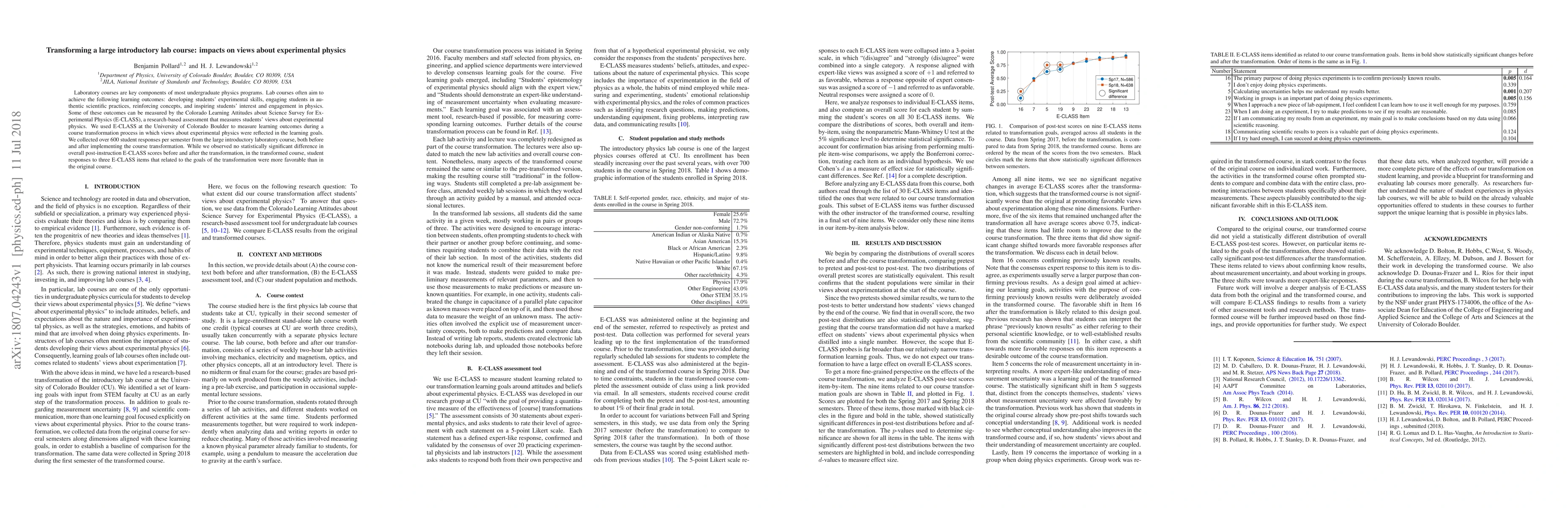 Thumbnail for Transforming a large introductory lab course: impacts on views about
  experimental physics