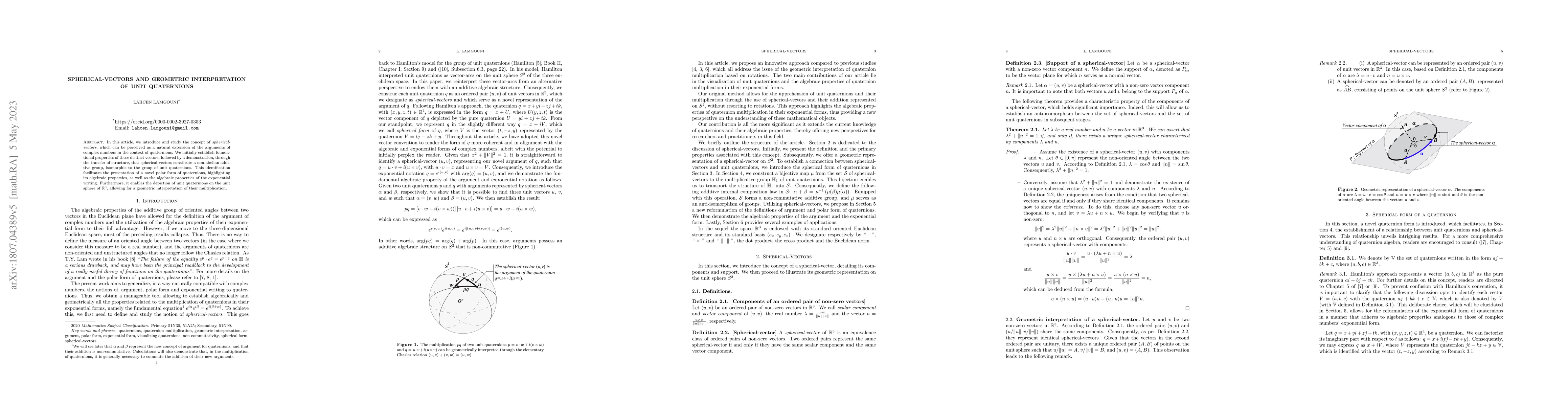 Thumbnail for Spherical-vectors and geometric interpretation of unit quaternions
