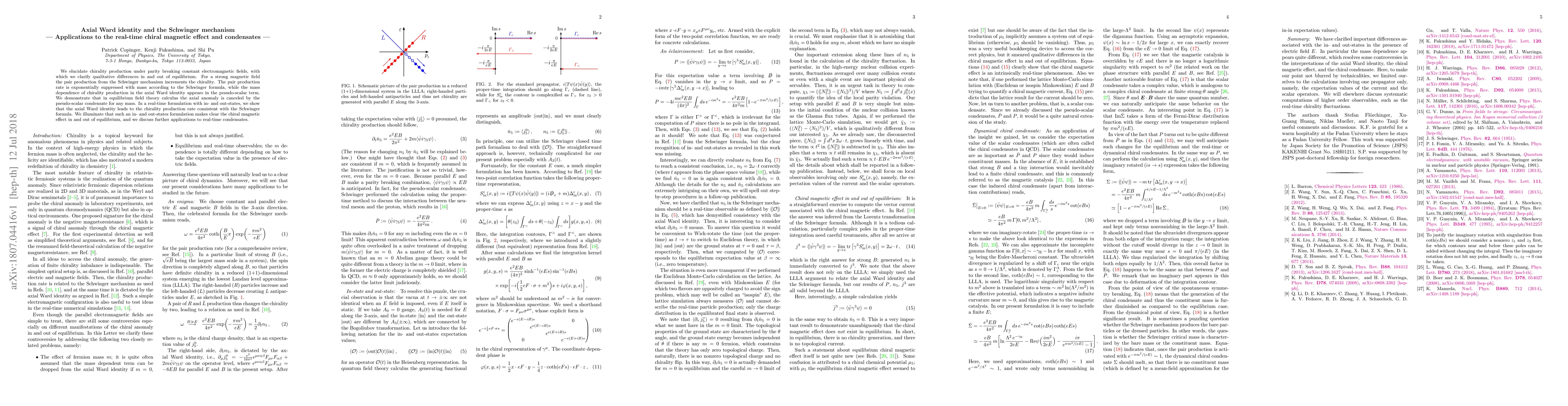 Thumbnail for Axial Ward identity and the Schwinger mechanism -- Applications to the
  real-time chiral magnetic effect and condensates