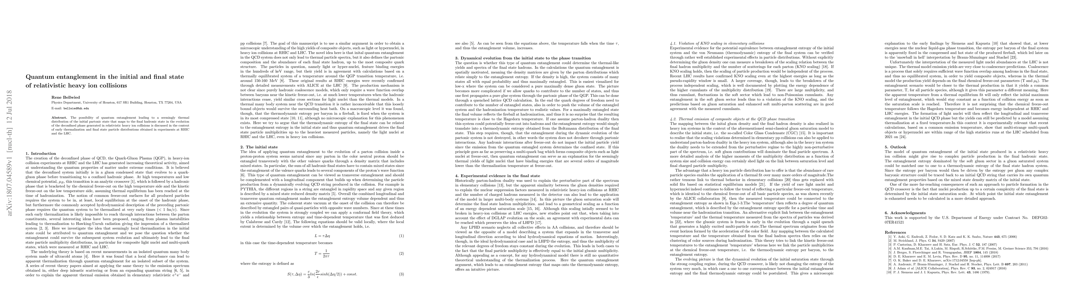 Thumbnail for Quantum entanglement in the initial and final state of relativistic
  heavy ion collisions