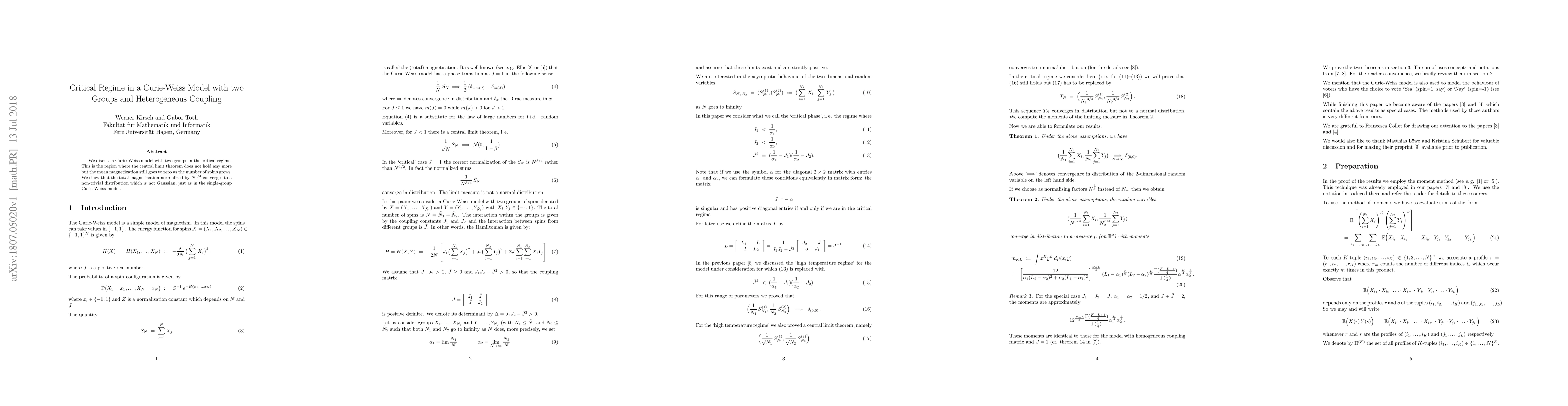 Thumbnail for Critical Regime in a Curie-Weiss Model with two Groups and Heterogeneous
  Coupling