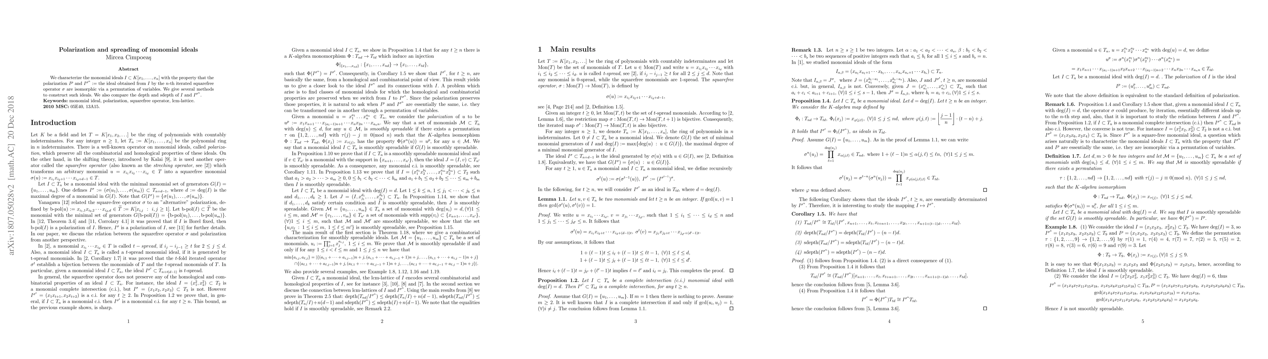 Thumbnail for Polarization and spreading of monomial ideals