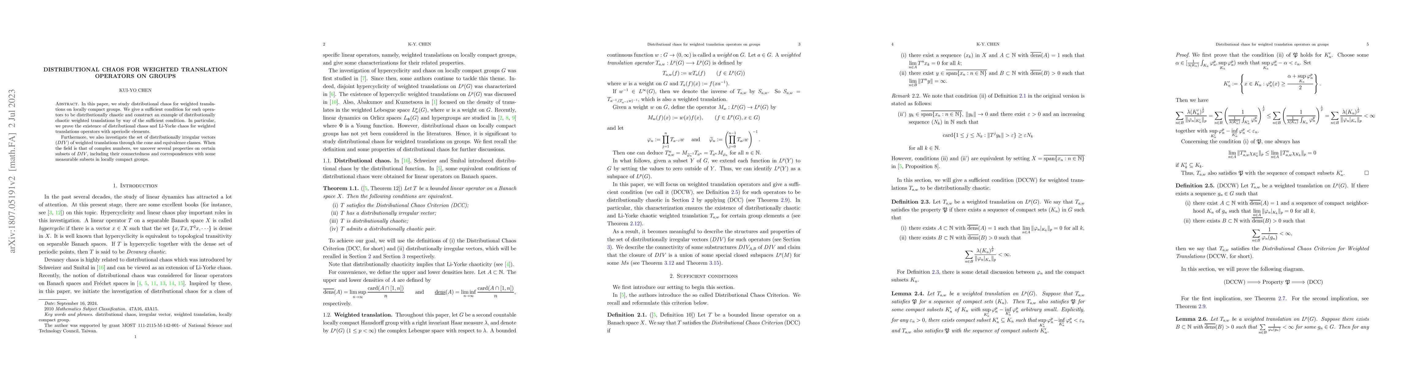 Thumbnail for Distributional chaos for weighted translation operators on groups