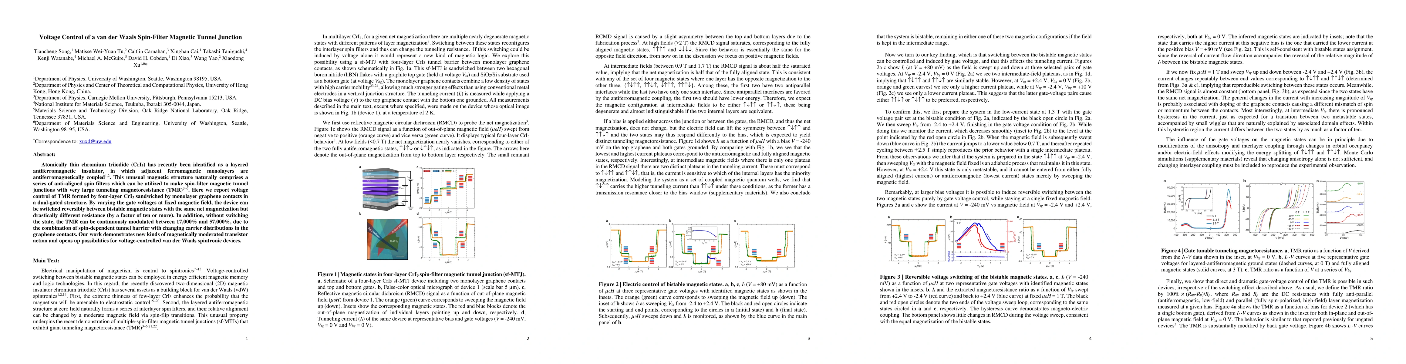 Thumbnail for Voltage Control of a van der Waals Spin-Filter Magnetic Tunnel Junction