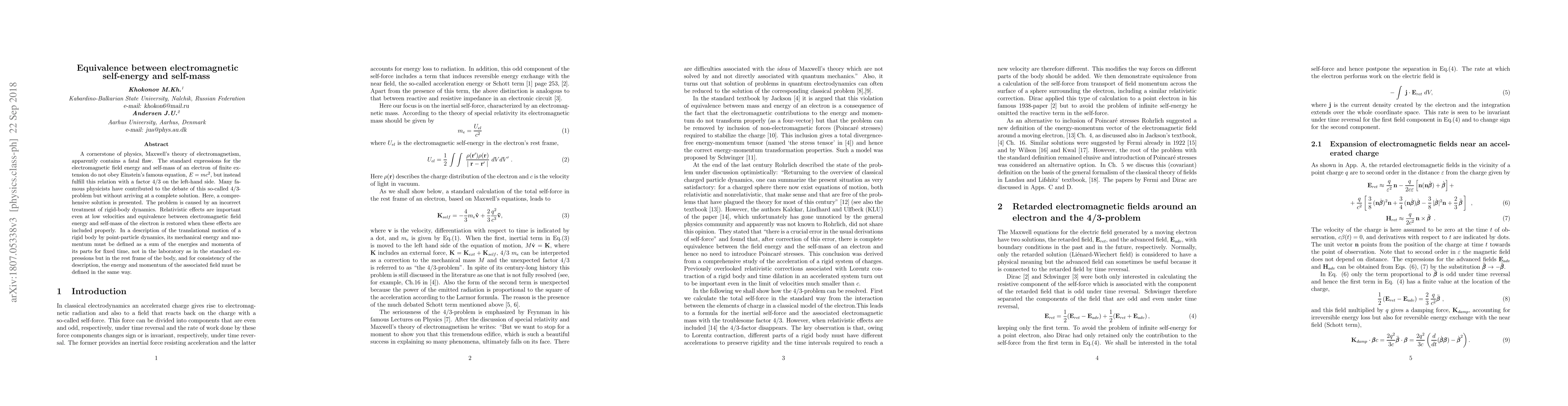 Thumbnail for Equivalence between electromagnetic self-energy and self-mass