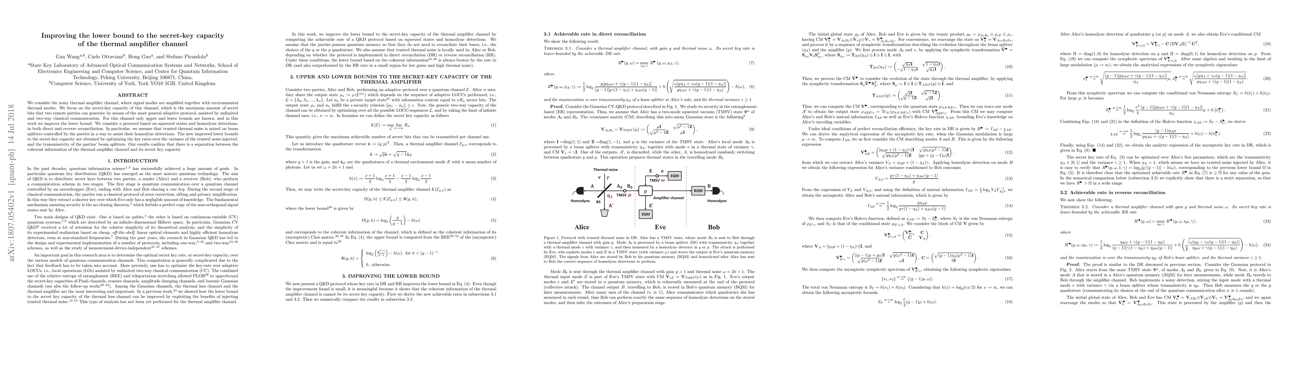 Thumbnail for Improving the lower bound to the secret-key capacity of the thermal
  amplifier channel