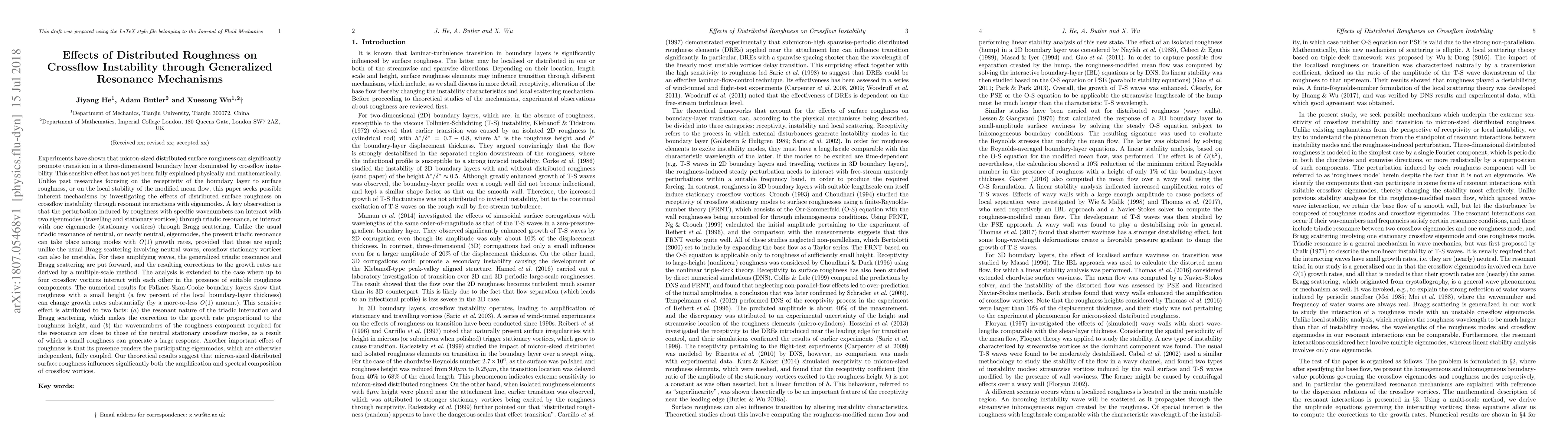 Thumbnail for Effects of Distributed Roughness on Crossflow Instability through
  Generalized Resonance Mechanisms