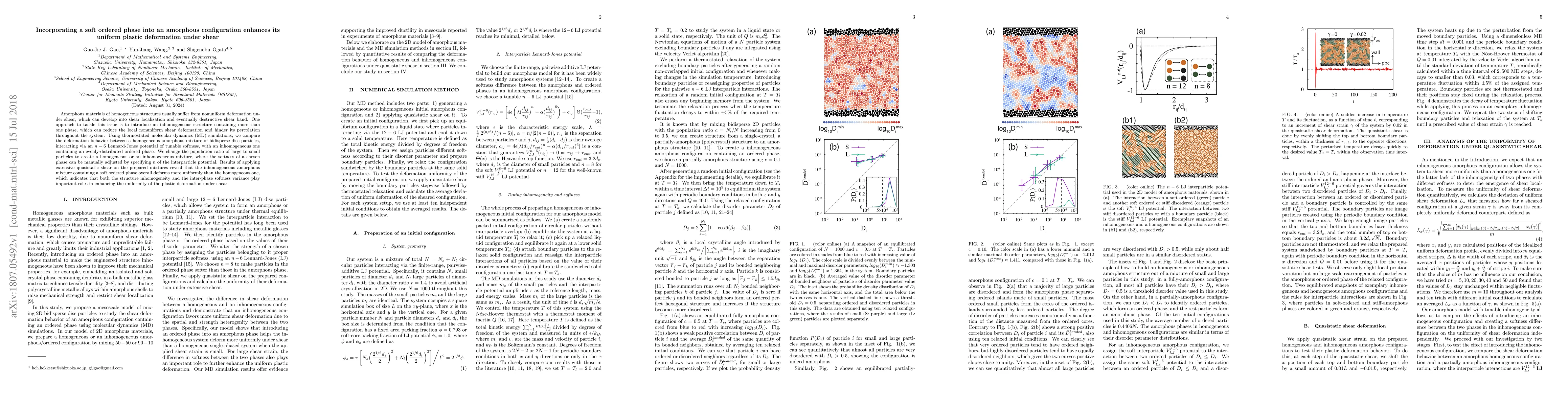 Thumbnail for Incorporating a soft ordered phase into an amorphous configuration
  enhances its uniform plastic deformation under shear