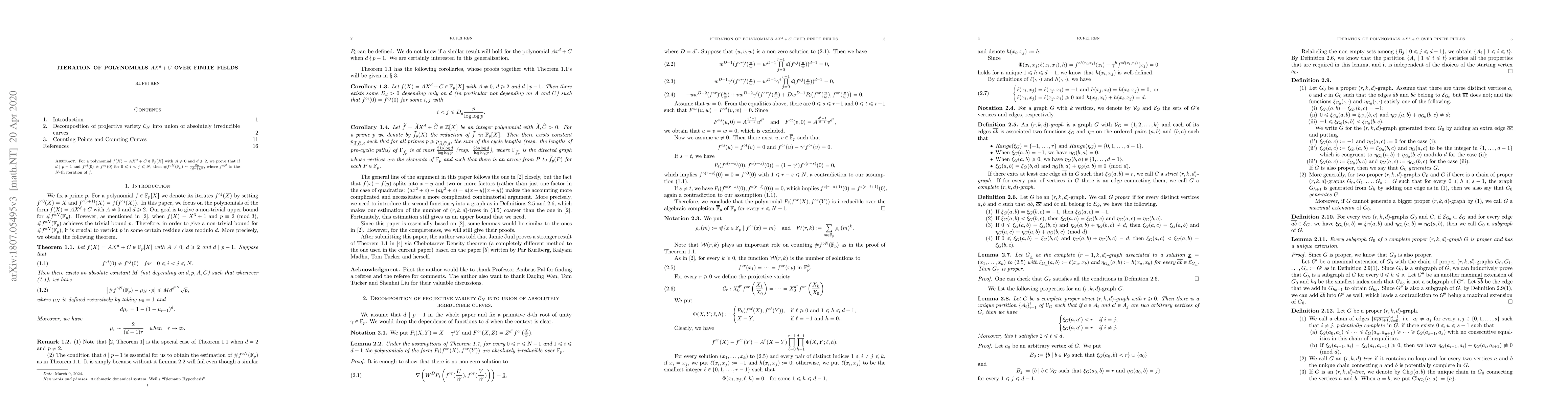 Thumbnail for Iteration of Polynomials $AX^d+C$ Over Finite Fields