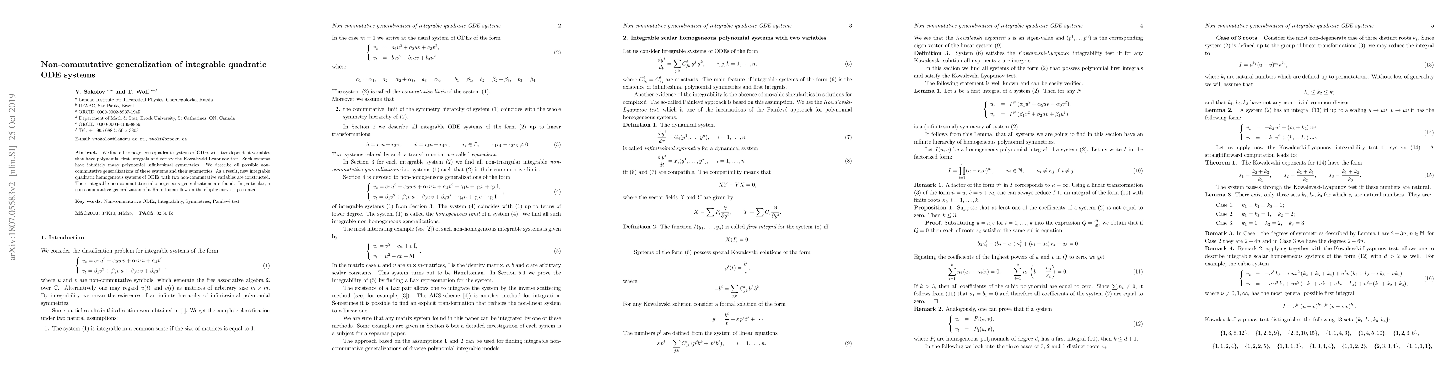 Thumbnail for Non-commutative generalization of integrable quadratic ODE systems