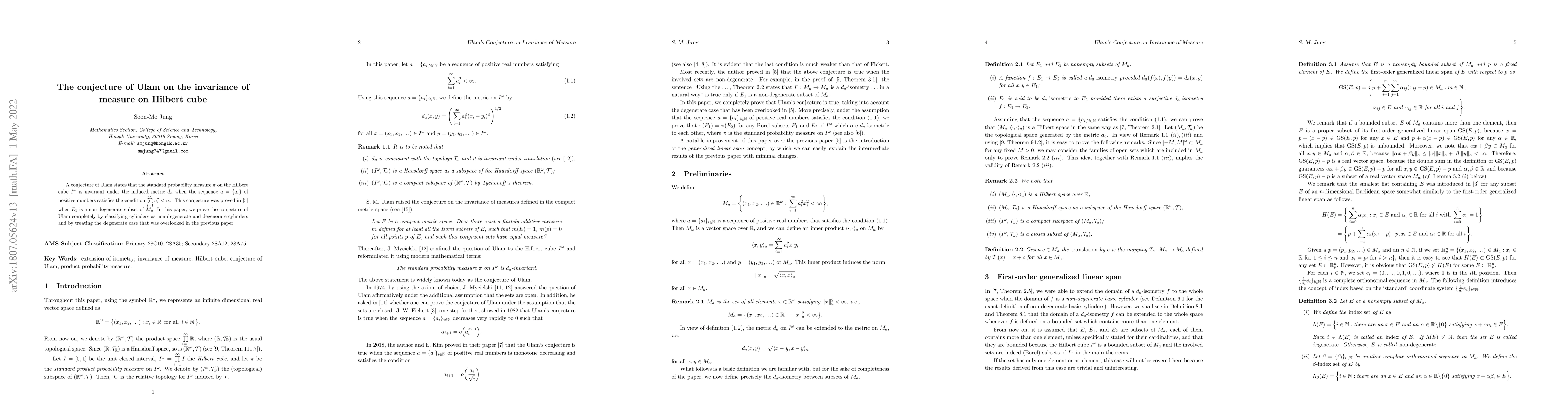Thumbnail for The conjecture of Ulam on the invariance of measure on Hilbert cube