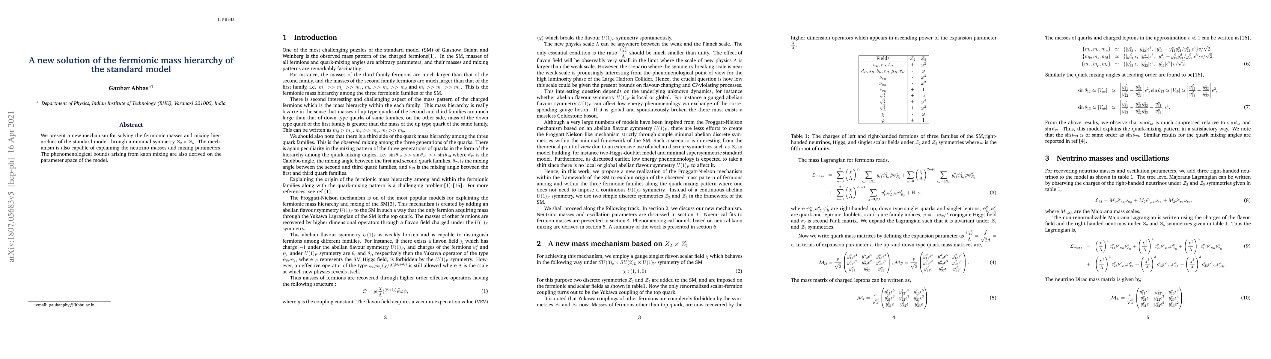 Thumbnail for A new solution of the fermionic mass hierarchy of the standard model