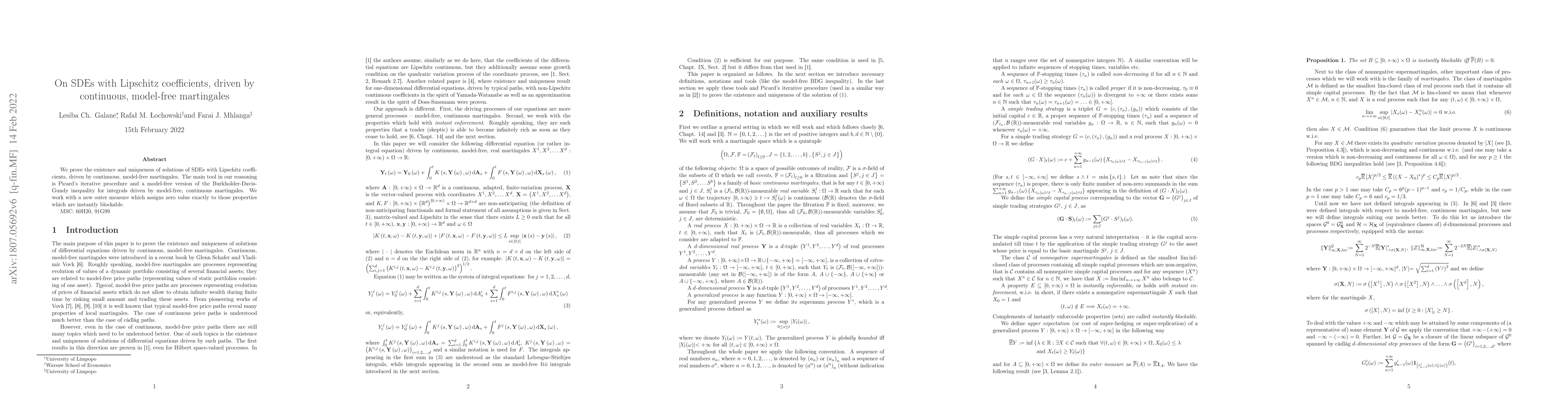 Thumbnail for On SDEs with Lipschitz coefficients, driven by continuous, model-free
  martingales