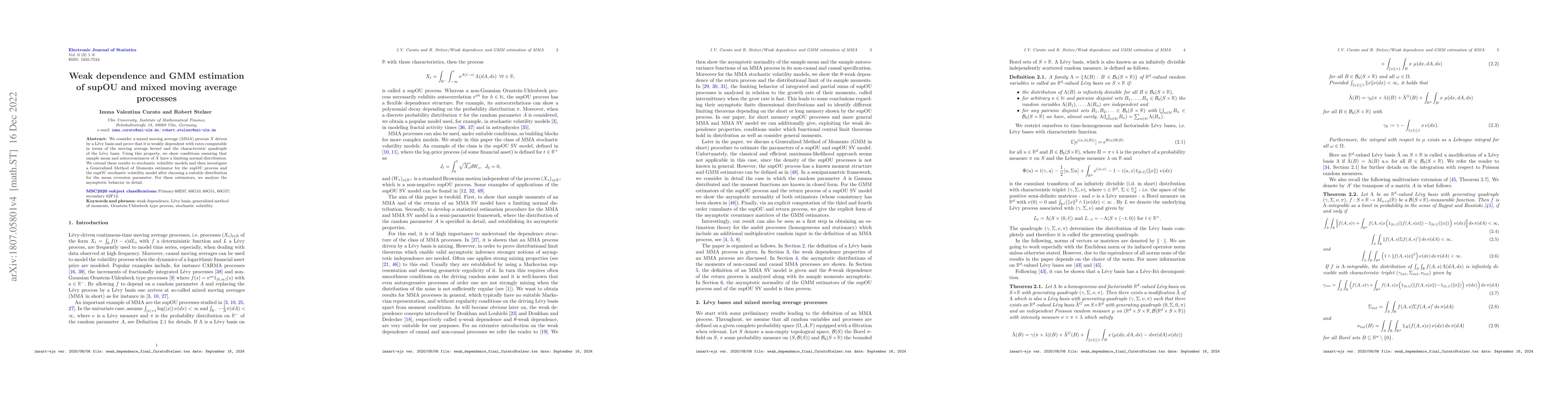 Thumbnail for Weak dependence and GMM estimation of supOU and mixed moving average
  processes